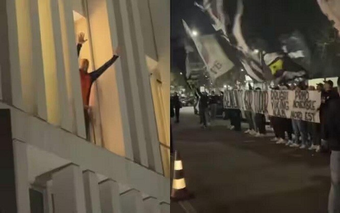 都體：尤文球迷來到酒店外支持新主帥，圖多爾向球迷們揮手致意