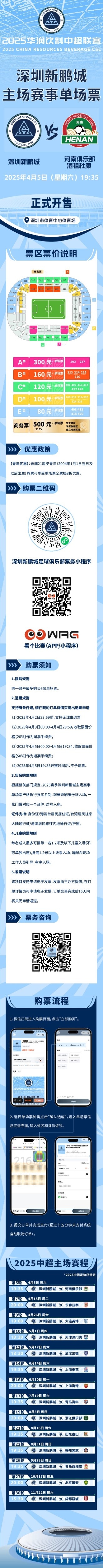 4月5日深圳新鵬城vs河南隊(duì)單場票于今晚20:00準(zhǔn)時開售