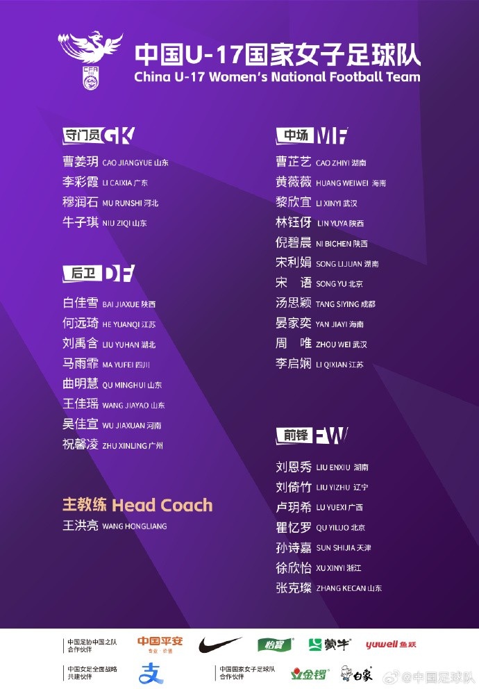 U17女足30人將在蘇州集訓(xùn)備戰(zhàn)世界杯，姜寧、朱挺擔(dān)任訓(xùn)練員